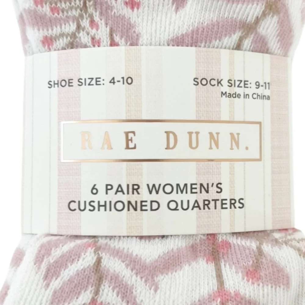 Rae Dunn Women's Cushioned Quarters  Socks 6 pair NIP